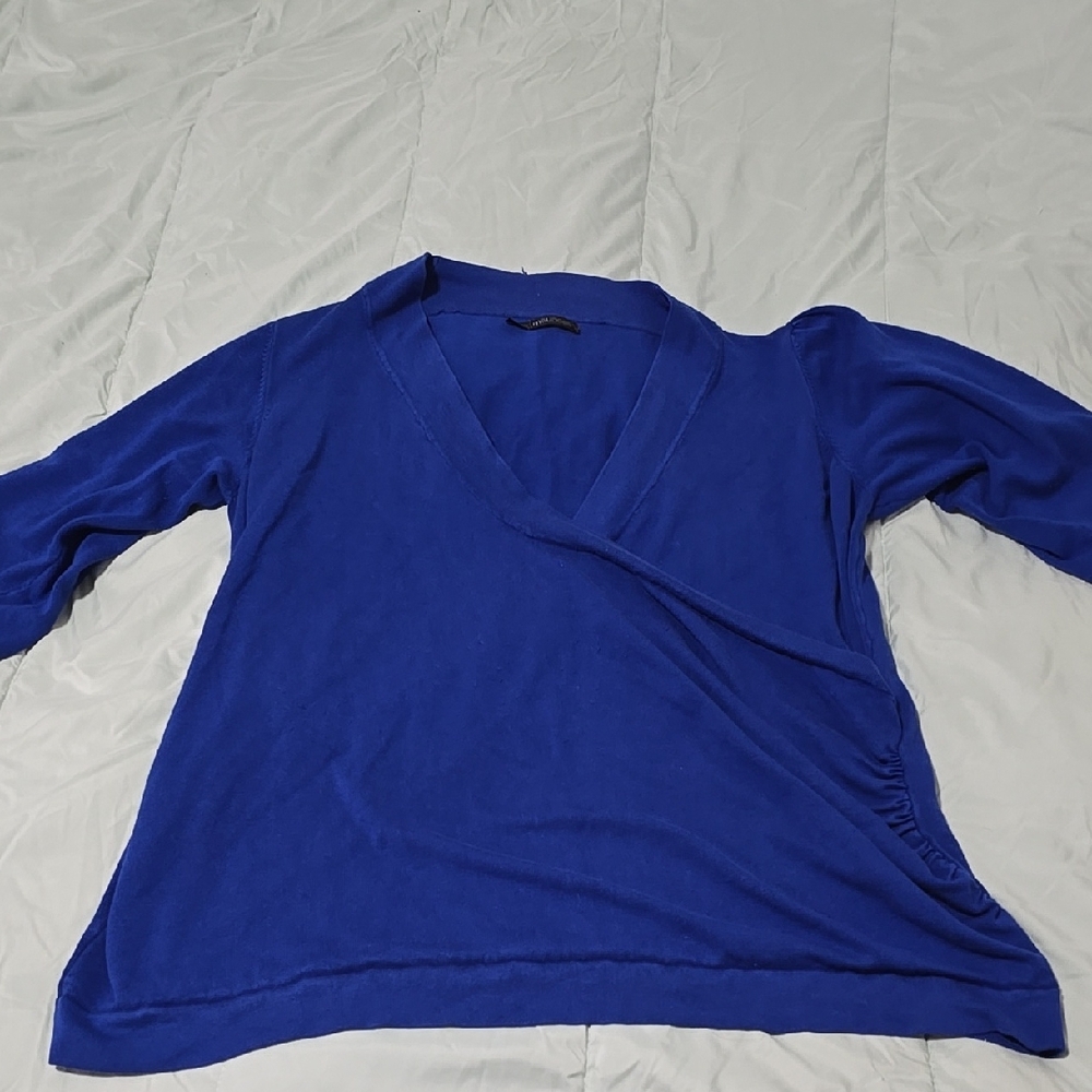 Blue V-Neck Wrap Sweater